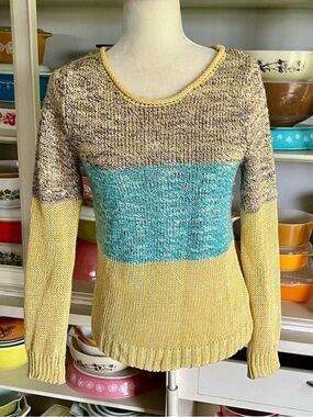 Anthropologie Giuliana Leila Color Block Linen Sweater - Size Medium